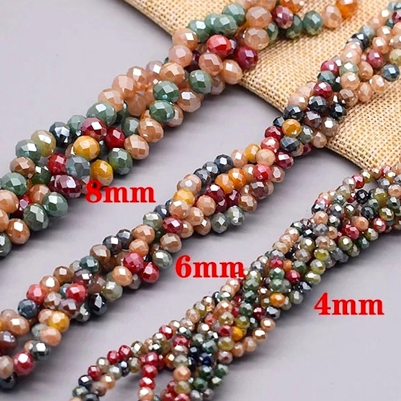 Crystal rondelle beaded double stretch bracelet with tassel charm. 6mm beads. - Picture 4 of 4